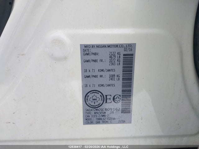 Продажа на аукционе авто 2016 Nissan Rogue S/sl Premium/sv, vin: 5N1AT2MV2GC809162, номер лота: 12538417