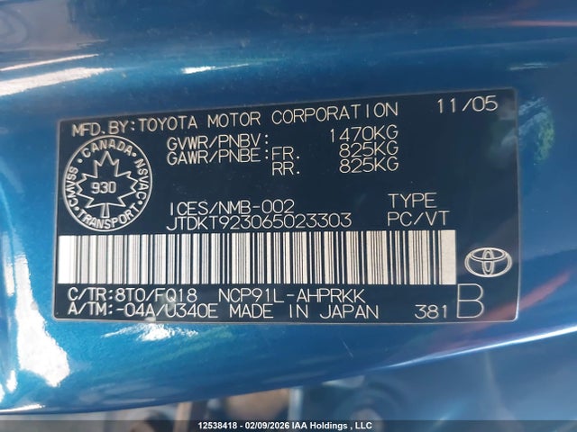2006 Toyota Yaris მანქანა იყიდება აუქციონზე, vin: JTDKT923065023303, აუქციონის ნომერი: 12538418
