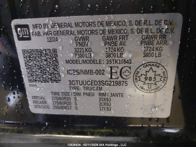 Aukcja sprzedaży 2025 Gmc Sierra K1500 Elevation, vin: 3GTUUCED3SG219875, numer aukcji: 12538434