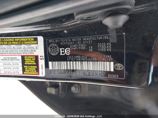 4T1G11AK7M4546595 Toyota Camry Se/se Night Shade