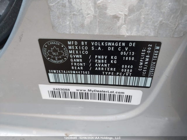 Продажа на аукционе авто 2013 Volkswagen Jetta S, vin: 3VW2K7AJ4DM447563, номер лота: 12538445