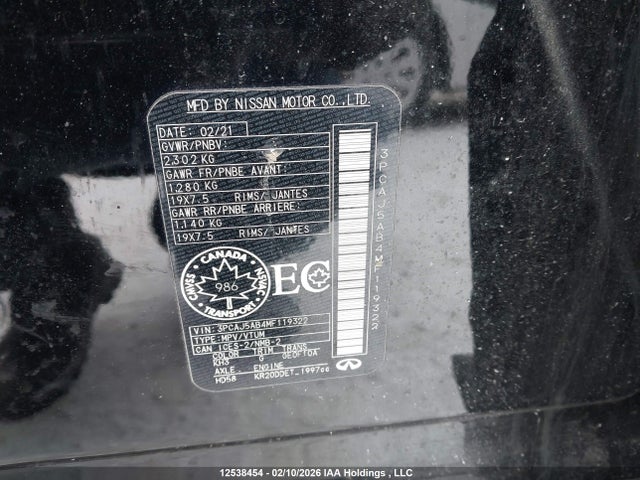 3PCAJ5AB4MF119322 Infiniti Qx50 Pure