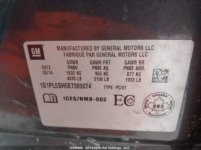 1G1PL5SH5E7383074 Chevrolet Cruze 2ls