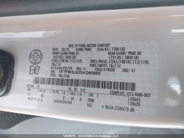 1FTFW3L83SKD85895 Ford F150 Xlt