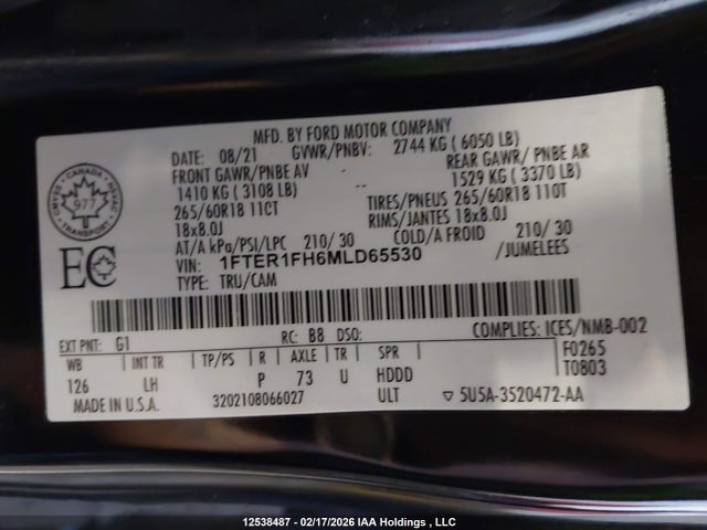 Ford Ranger Xl/xlt/lariat 2021 1FTER1FH6MLD65530 Image 18