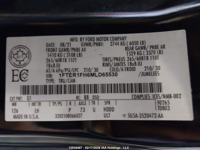 Ford Ranger Xl/xlt/lariat 2021 1FTER1FH6MLD65530 Image 9