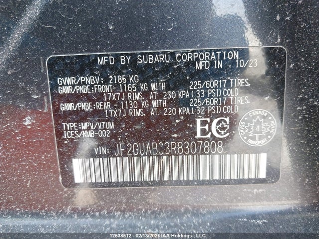 Subaru Crosstrek Convenience 2024 JF2GUABC3R8307808 Image 9