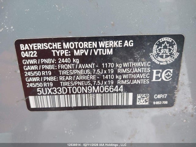 5UX33DT00N9M06644 BMW X4 Xdrive30i