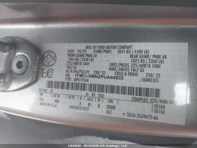 1FMCU9MN2PUA44933 Ford Escape St Line