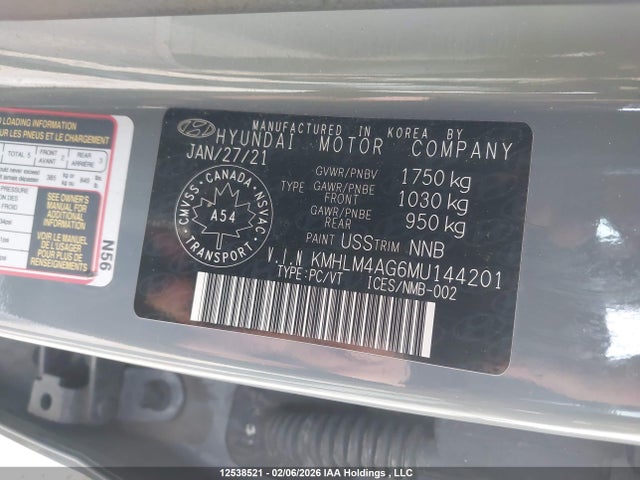 KMHLM4AG6MU144201 Hyundai ELANTRA SEL