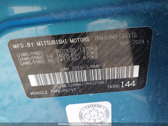 Продаж на аукціоні авто 2024 Mitsubishi Mirage Gt/noir, vin: ML32AWHJ7RH035867, номер лоту: 12538523