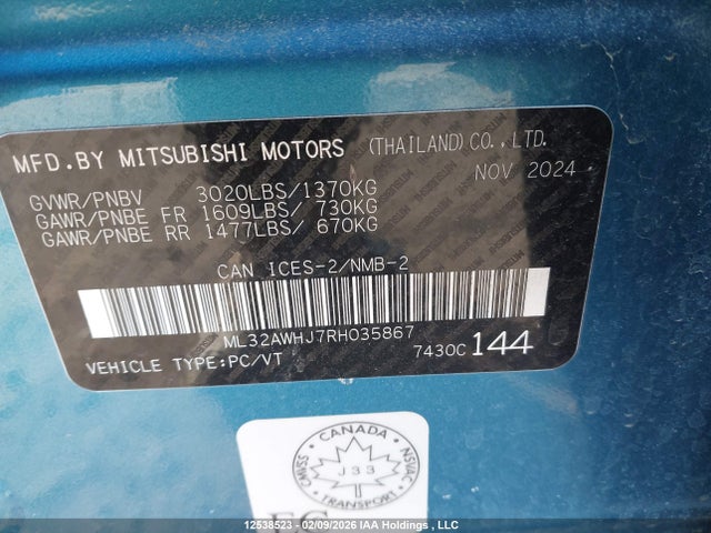 Продаж на аукціоні авто 2024 Mitsubishi Mirage Gt/noir, vin: ML32AWHJ7RH035867, номер лоту: 12538523