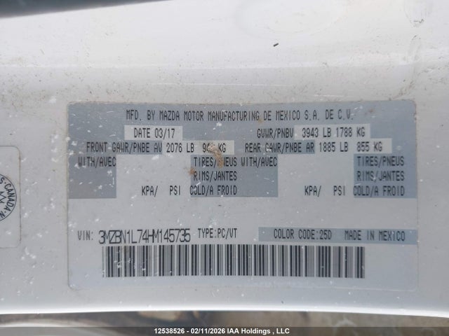 3MZBN1L74HM145735 Mazda Mazda3 Gs