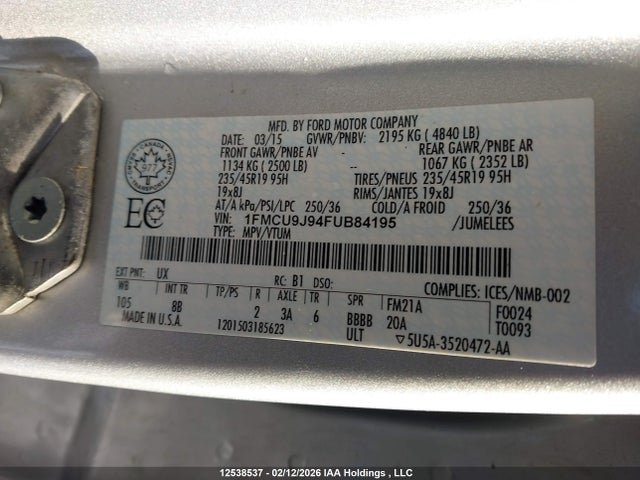 1FMCU9J94FUB84195 Ford Escape Titanium