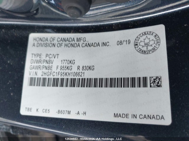 2HGFC1F95KH106621 Honda Civic Touring