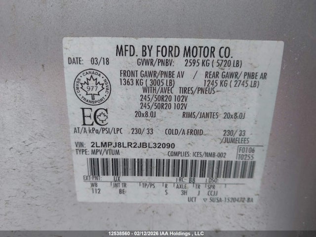 2LMPJ8LR2JBL32090 Lincoln Mkx Reserve