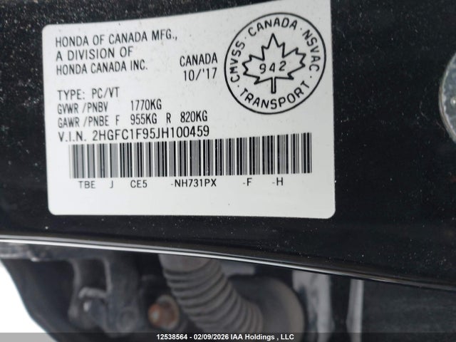 2HGFC1F95JH100459 Honda Civic Touring