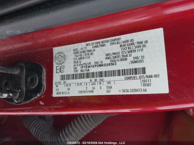 Aukcja sprzedaży 2021 Ford F-150, vin: 1FTEW1EP2MKD28563, numer aukcji: 12538572