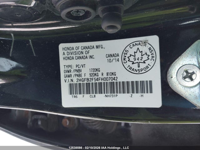 2015 Honda Civic Lx მანქანა იყიდება აუქციონზე, vin: 2HGFB2F54FH007042, აუქციონის ნომერი: 12538598
