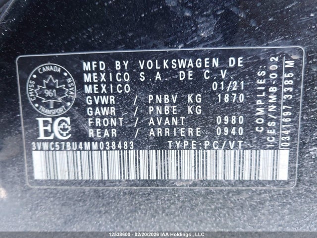 3VWC57BU4MM038483 Volkswagen Jetta Comfortline