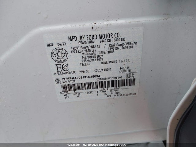 Aukcja sprzedaży 2023 Ford Edge Sel, vin: 2FMPK4J98PBA35094, numer aukcji: 12538601