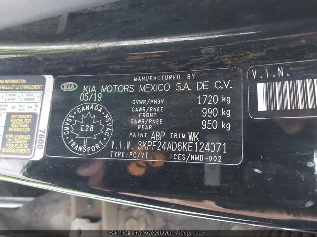 Продажа на аукционе авто 2019 Kia Forte Fe/lx/lxs, vin: 3KPF24AD6KE124071, номер лота: 12538604