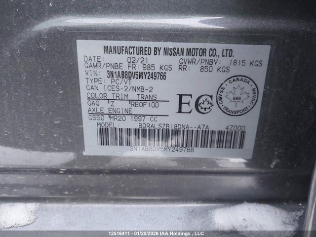 3N1AB8DV5MY249766 Nissan SENTRA SR