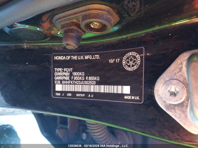 SHHFK7H23JU302533 Honda Civic Lx