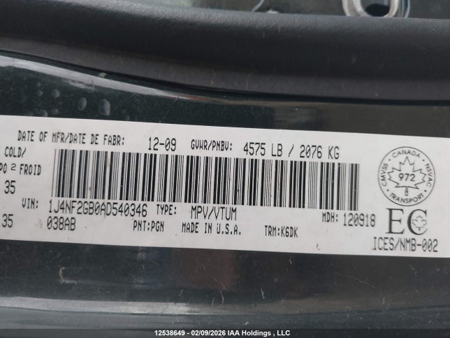 Auction sale of the 2010 Jeep Patriot Sport, vin: 1J4NF2GB0AD540346, lot number: 12538649