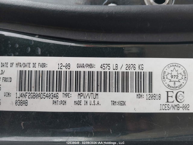 Auction sale of the 2010 Jeep Patriot Sport, vin: 1J4NF2GB0AD540346, lot number: 12538649