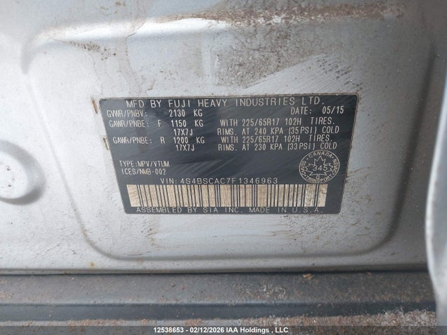Subaru Outback 2.5i 2015 4S4BSCAC7F1346963 Image 18