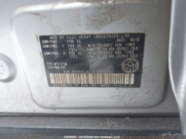 Subaru Outback 2.5i 2015 4S4BSCAC7F1346963 Image 9