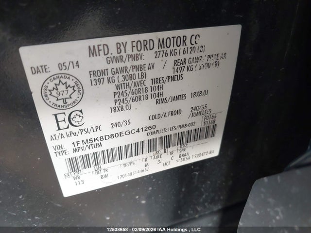 1FM5K8D80EGC41260 Ford EXPLORER XLT