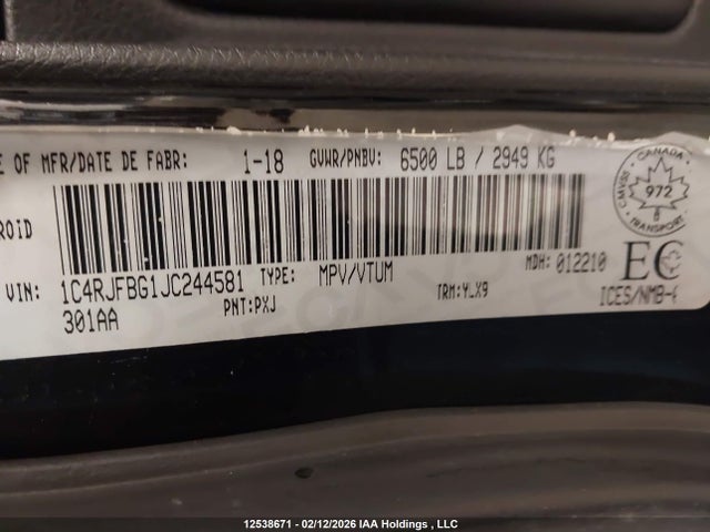 1C4RJFBG1JC244581 Jeep Grand Cherokee Limited