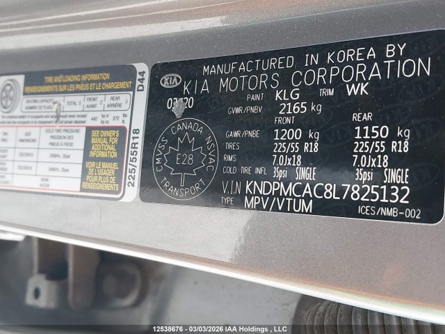 Aukcja sprzedaży 2020 Kia Sportage Lx, vin: KNDPMCAC8L7825132, numer aukcji: 12538676