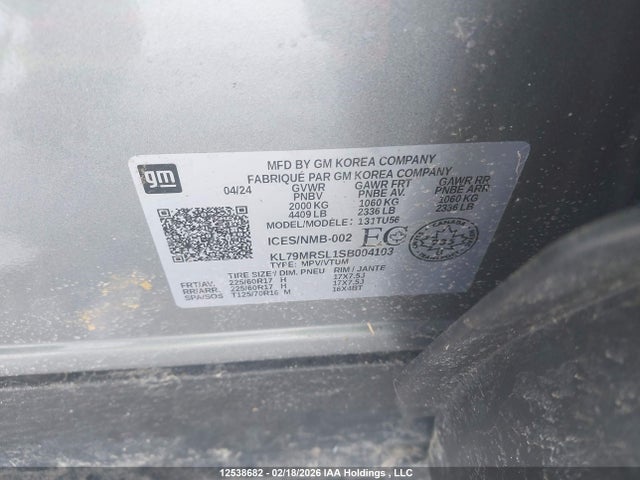 2025 Chevrolet Trailblazer Lt მანქანა იყიდება აუქციონზე, vin: KL79MRSL1SB004103, აუქციონის ნომერი: 12538682