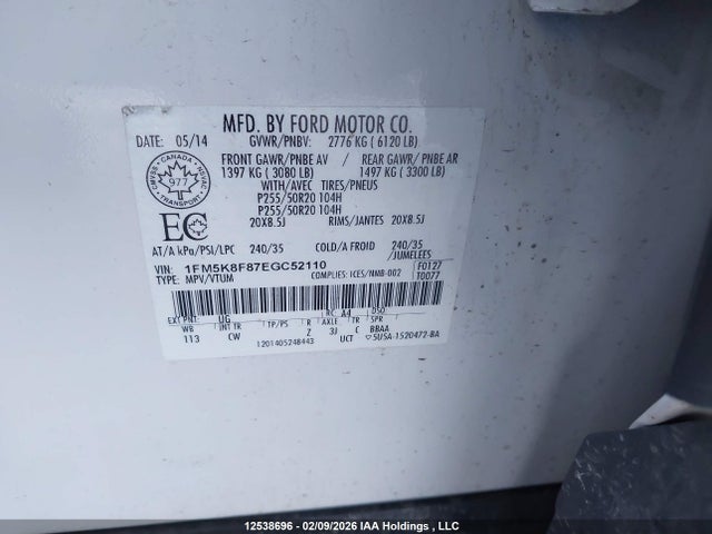 Aukcja sprzedaży 2014 Ford Explorer Limited, vin: 1FM5K8F87EGC52110, numer aukcji: 12538696
