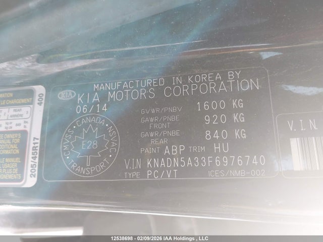 Продажа на аукционе авто 2015 Kia Rio Ex/lx/lx+/sx, vin: KNADN5A33F6976740, номер лота: 12538698