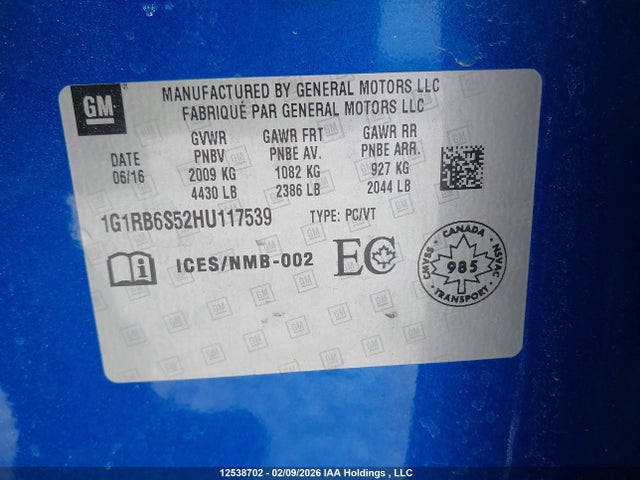 1G1RB6S52HU117539 Chevrolet Volt Premier