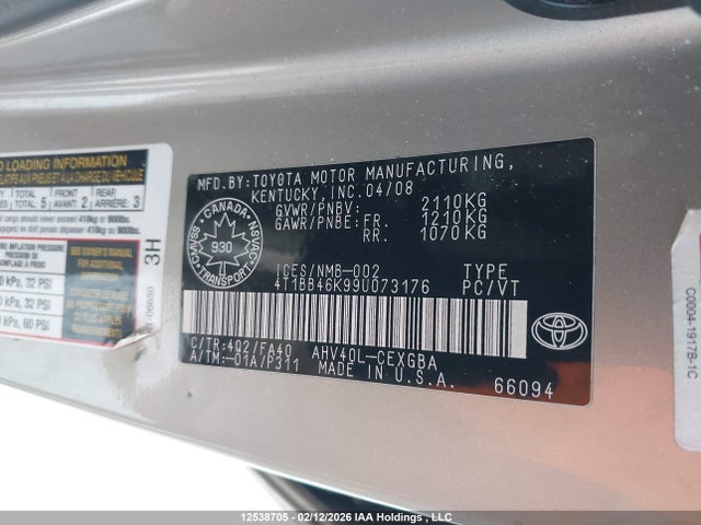 12538705 :رقم المزاد ، 4T1BB46K99U073176 vin ، 2009 Toyota Camry Hybrid مزاد بيع