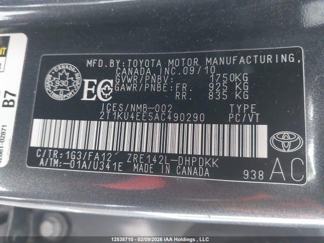 12538710 :رقم المزاد ، 2T1KU4EE5AC490290 vin ، 2010 Toyota Matrix Wagon مزاد بيع