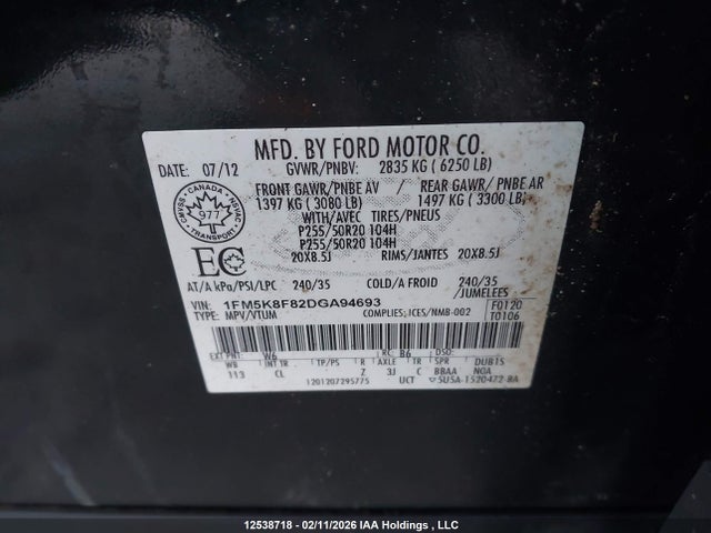 Продаж на аукціоні авто 2013 Ford Explorer Limited, vin: 1FM5K8F82DGA94693, номер лоту: 12538718