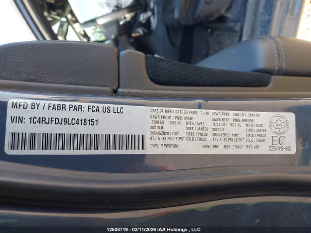 1C4RJFDJ9LC418151 Jeep Grand Cherokee Srt