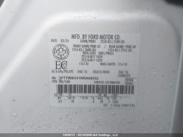3FTTW8H31RRA66532 Ford Maverick Xlt