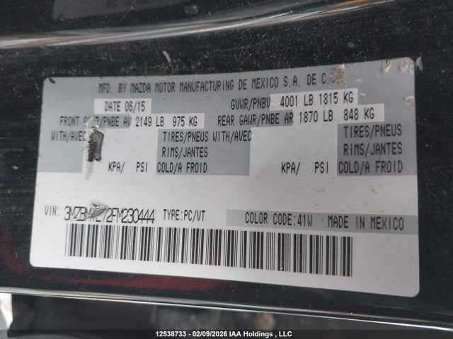 3MZBM1L72FM230444 Mazda Mazda3 Gs