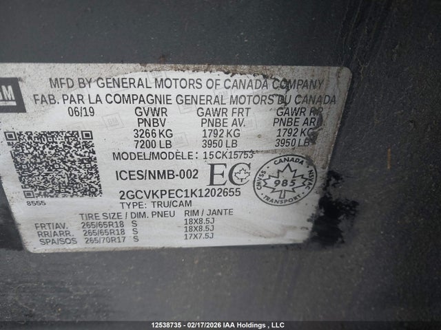 Aukcja sprzedaży 2019 Chevrolet Silverado Ld K1500 Lt, vin: 2GCVKPEC1K1202655, numer aukcji: 12538735