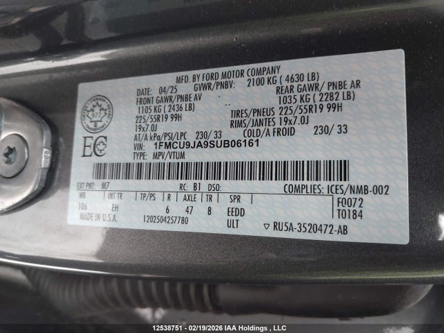 1FMCU9JA9SUB06161 Ford Escape Platinum