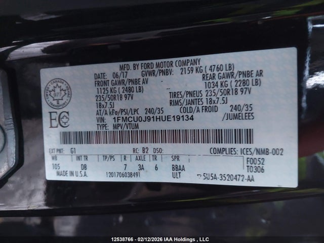 1FMCU0J91HUE19134 Ford Escape Titanium