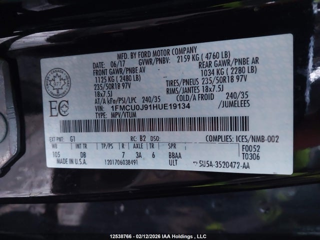 1FMCU0J91HUE19134 Ford Escape Titanium