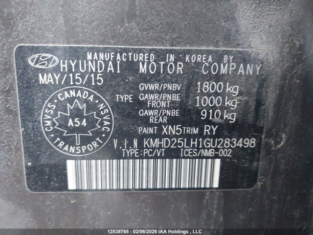 KMHD25LH1GU283498 Hyundai ELANTRA GT